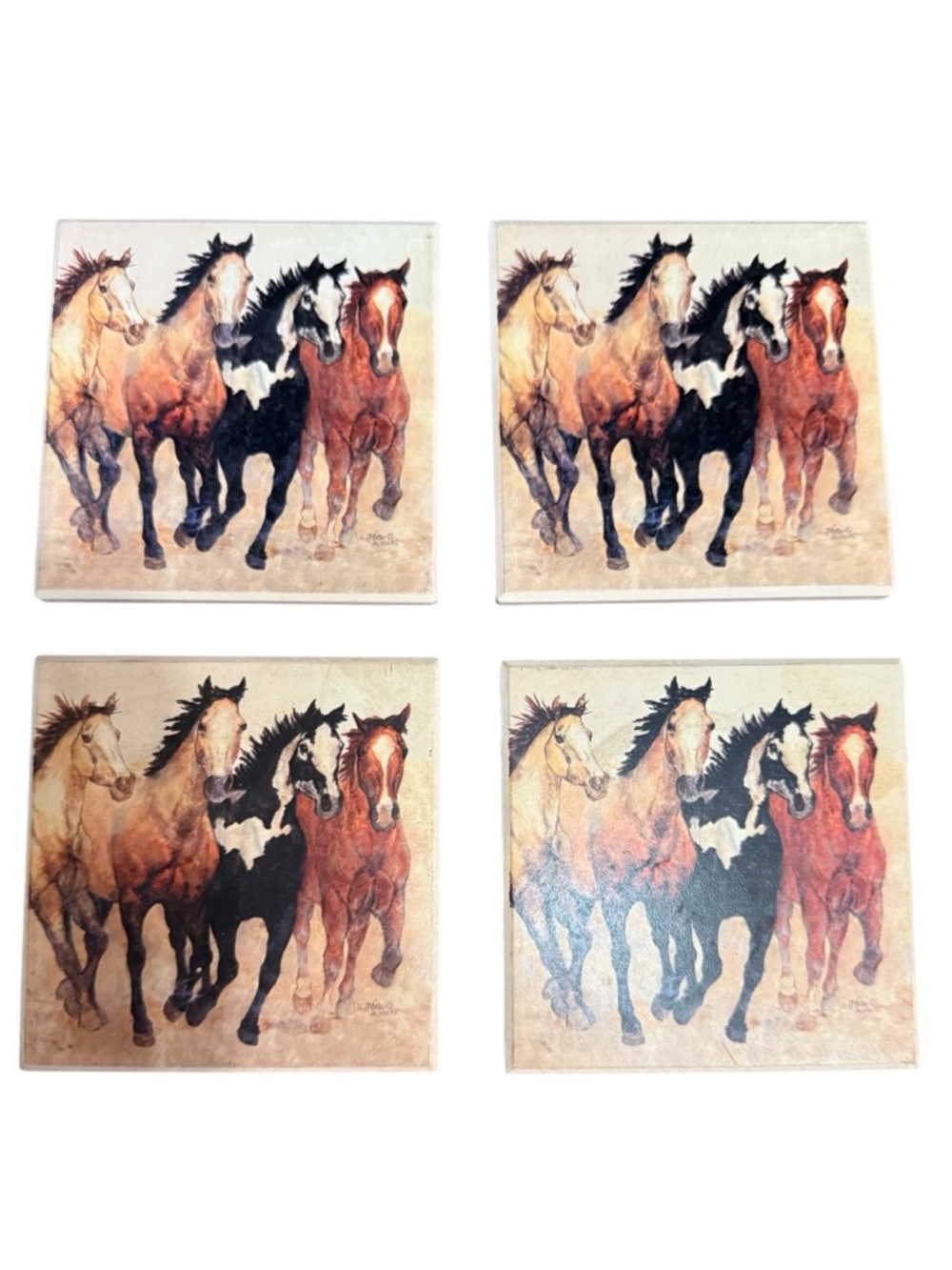 Set of 4 Horse Print Ceramic Coasters - Steppin’ Out Stone Art